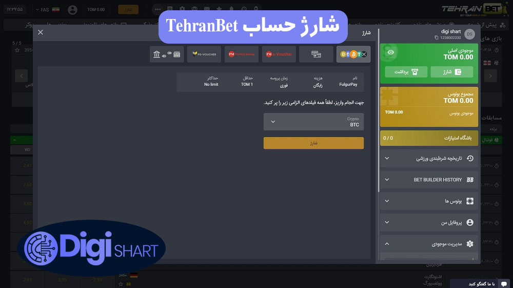 شارژ حساب TehranBet